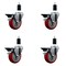 Service Caster 4'' Red Poly Swivel 1-3/8'' Expanding Stem Caster Set with Brake, 4PK SCC-EX20S414-PPUB-RED-PLB-138-4 - alternate 1